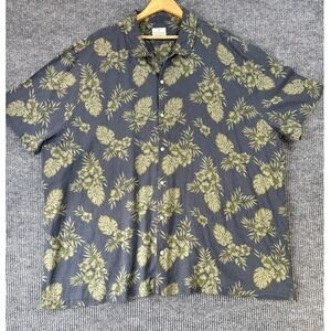 Mutual Weave Mens Tropical Linen Blend Shirt 4XLT Hawaiian Hibiscus Navy Green